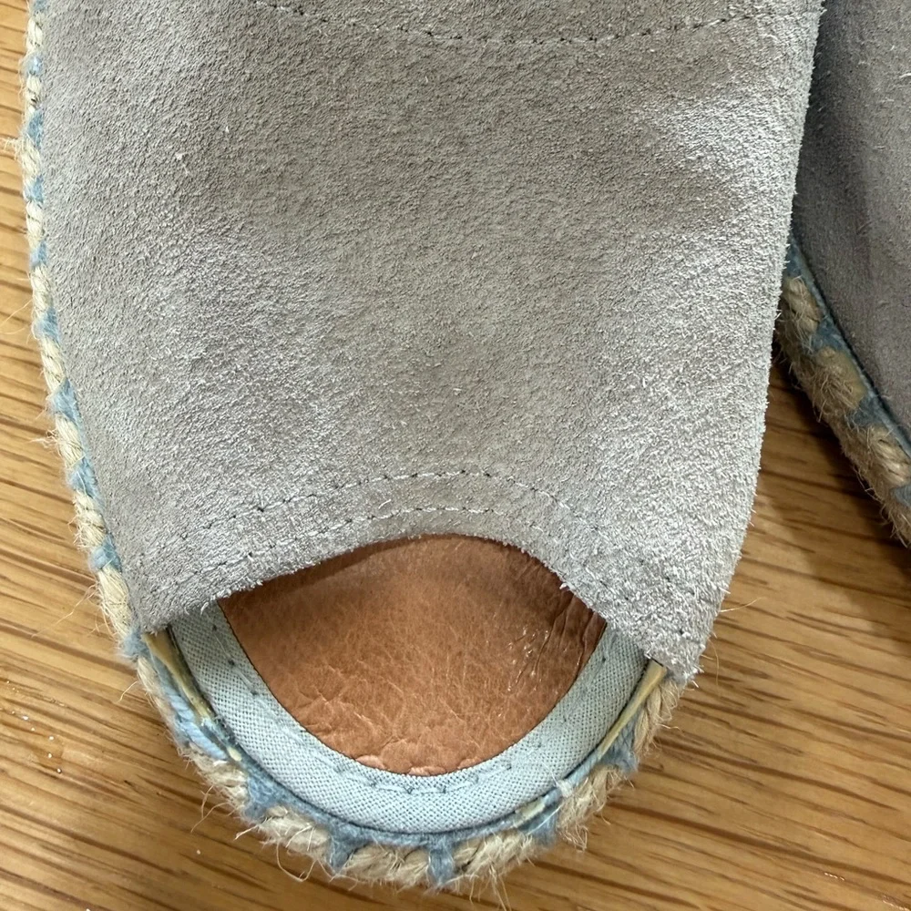 Suede Open-Toe Espadrille Flats in Taupe
